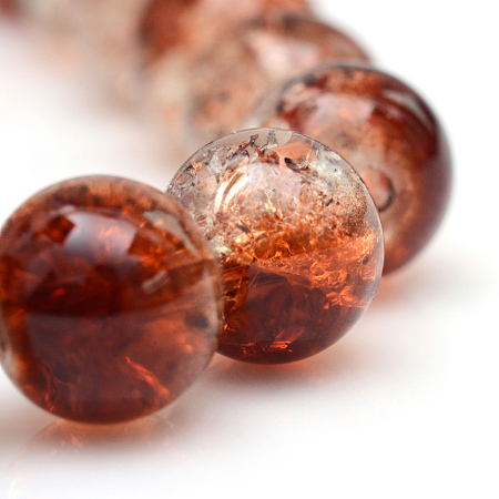 Baking Painted Crackle Glass Bead Strands, Round, Saddle Brown, 6mm, Hole: 1.3~1.6mm, about 133pcs/strand, 31.4 inch