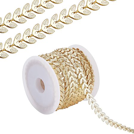 PandaHall Elite 18K Gold Left Necklace Chain, 16.4 Feet Arrow Cable Chain 7mm Brass DIY Craft Chains with Spool for Necklace Bracelet Anklet Jewelry Accessories DIY Supplies, Golden