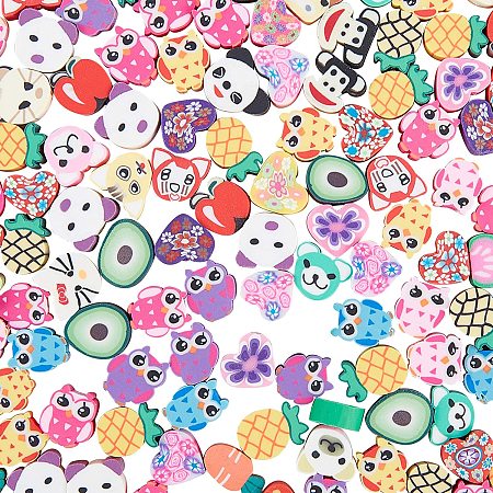 NBEADS About 80g Fruit and Animal Theme Handmade Polymer Clay Beads, Mixed Color Loose Slime Beads Soft Pot Beads Crafts Accessories for Jewelry Making