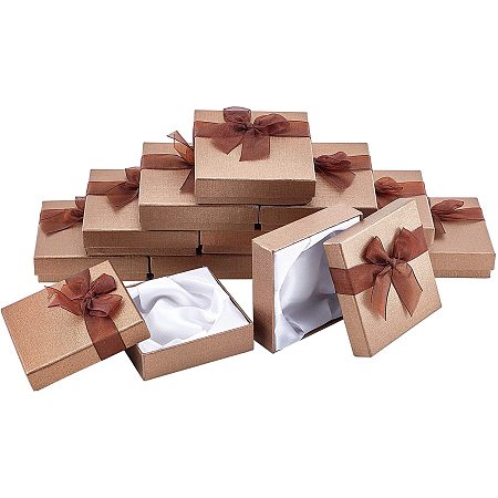 NBEADS 12 Pcs Cardboard Jewelry Box, Craft Paper Box with Ribbon Bowknot for DIY Necklace Bracelet Gift Packing, 9x9x2.7cm