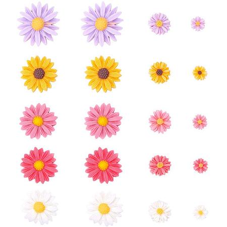 PH PandaHall 75pcs 5 Colors Flower Daisy Cabochons Flower Slime Charms Resin Flatback Cabochons Hair & Costume Accessories Ornaments for DIY Scrapbooking Craft Decoration （9mm, 13mm, 22mm, 26mm）