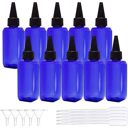 BENECREAT 16 Packs 50ml Cobalt Blue Square Dispensing Bottles Travel Size Tip Cap Bottles with Funnel, Dropper and Label for Liquid Shampoo and Essential Oil