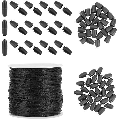 PandaHall Elite 30 Set Black 24mm Plastic Break Away Safety Clasp Buckle with 10m Nylon Braided String Cords for Necklaces Bracelets Jewelry DIY Craft Making