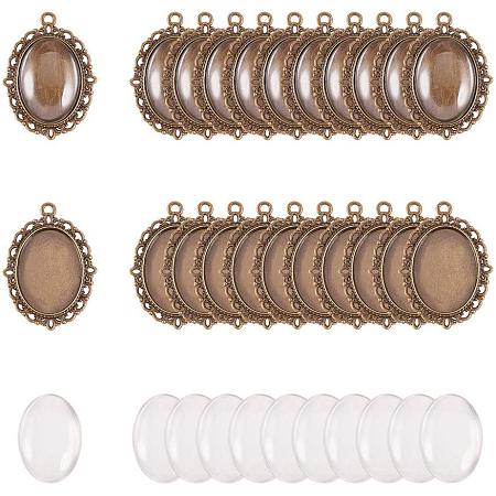 PH PandaHall 60pcs Bezel Pendant Blanks Settings - 30pcs Oval Pendant Trays Bezel Blanks with 30pcs Glass Cabochons Clear Dome for Photo Jewelry Making, Antique Bronze, 25x18mm