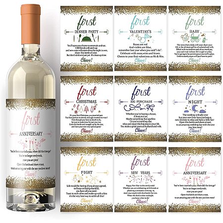 Arricraft 18 Sheet 9 Styles Wedding Theme Wine Bottle Label Stickers Bottle Decoration Sticker Wine Decoration Coated Paper for Anniversary Wedding Party Decor Supplies White About 3.9x4.9inch