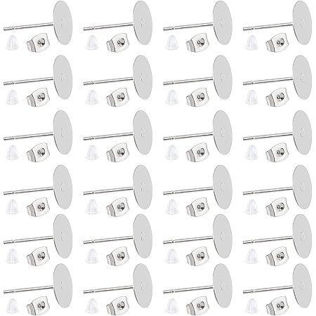 UNICRAFTALE About 300pcs Stud Earring Settings 304 Stainless Steel Flat Pad Earring Post with 200pcs 304 Stainless Steel Ear Nuts Hypoallergenic Ear Studs for DIY Earring Jewelry Making