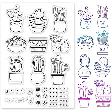 GLOBLELAND Cactus Clear Stamps with Cute Face Transparent Silicone Stamp Seal for Card Making Decoration and DIY Scrapbooking