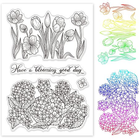 GLOBLELAND Tulip Hydrangea Silicone Clear Stamps Flowers Transparent Stamps for Birthday Valentine's Day Cards Making DIY Scrapbooking Photo Album Decoration Paper Craft