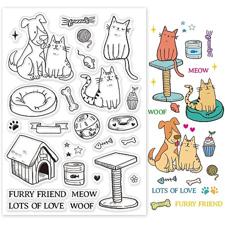GLOBLELAND Kittens Puppy Pet Silicone Clear Stamps Animals Transparent Stamps for Mother's Day Birthday Valentine's Day Cards Making DIY Scrapbooking Photo Album Decoration Paper Craft