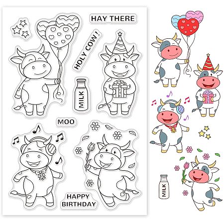 GLOBLELAND Cows Silicone Clear Stamps Cute Cartoon Animal Transparent Stamps for Birthday Easter Holiday Cards Making DIY Scrapbooking Photo Album Decoration Paper Craft