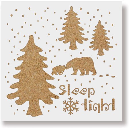 BENECREAT 12x12 Inches Forest Bear Stencil Snowflake Star Template with Sleep Tight Words for Art Scrabooking Cardmaking and Christmas DIY Wall Floor Decoration