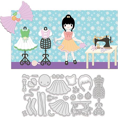 GLOBLELAND 1Sheet Metal Sewing and Cute Girl Cut Dies Sewing Machines and Scissors Embossing Template Dress Die Cuts for Card Scrapbooking and Die Sets for Card DIY Craft