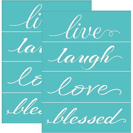 OLYCRAFT 2pcs Words Pattern Silk Screen Stencils Live/Laugh/Love/Blessed Self-Adhesive Silk Screen Mesh Transfers Reusable Silk Screen Printing Stencils for Printing on Wood Fabric Bags - 5.5x7.7inch