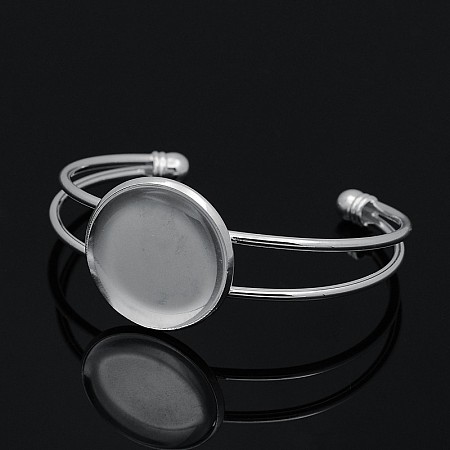 ARRICRAFT 5 Sets Brass Bezel Tray Blank Cuff Bangles Bracelet with 25mm Half Round Cabochon for Men and Women Silver