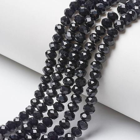 Opaque Solid Color Glass Beads Strands, Faceted, Rondelle, Black, 2x1.5mm, Hole: 0.4mm, about 195pcs/strand, 11 inch(28cm)