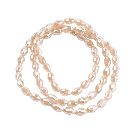 NBEADS 10 Strands Electroplate Full Pearl Luster Plated Faceted Oval NavajoWhite Glass Beads Strands with 6x4mm,Hole: 1mm,about 72pcs/strand