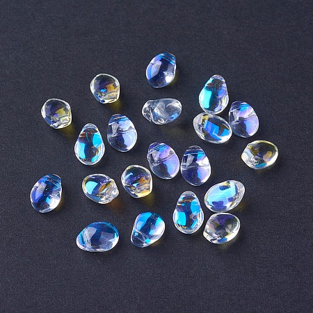 NBEADS Electroplate Glass Beads, AB Color Plated, Drop, Clear AB, 8.5x6x4mm, Hole: 0.8mm