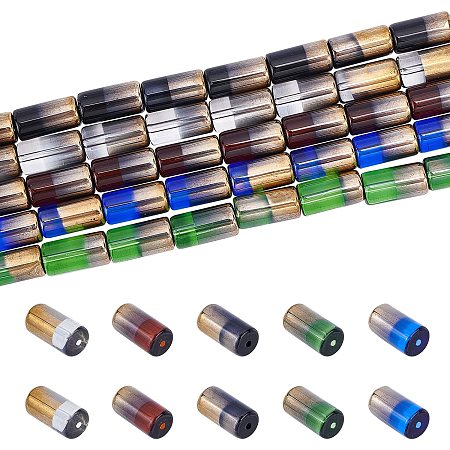NBEADS 5 Strands Column Half Electroplate Glass Beads, 5 Colors Half Electroplate Opaque Glass Beads Column Beads Strand for DIY Bracelet Necklace Jewelry Making