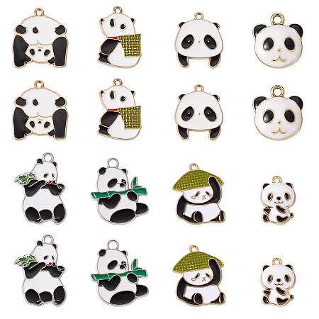 Craftdady 40Pcs 8 Style Alloy Enamel Pendants, Lead Free and Cadmium Free, Panda, Mixed Color, 18~32x15~25x2mm, Hole: 1.5~3mm, 5pcs/style