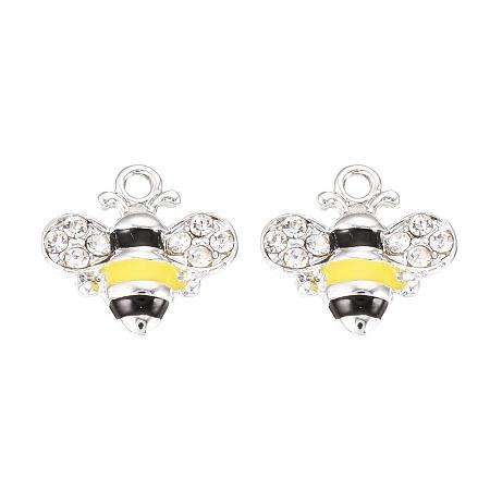 ARRICRAFT 100pcs Bees Shape Alloy Enamel Pendants with Rhinestones for Earring, Bracelets, Necklace Making, Yellow, Hole: 2mm