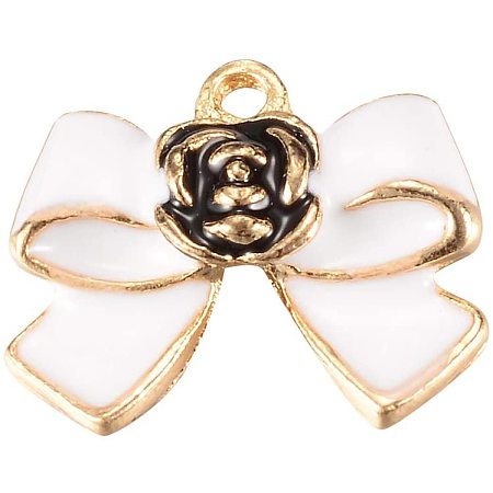 PH PandaHall About 100 Pieces Gold Plated Bowknot Alloy Enamel Pendant Charms for Necklaces Bracelets Jewelry Making, White