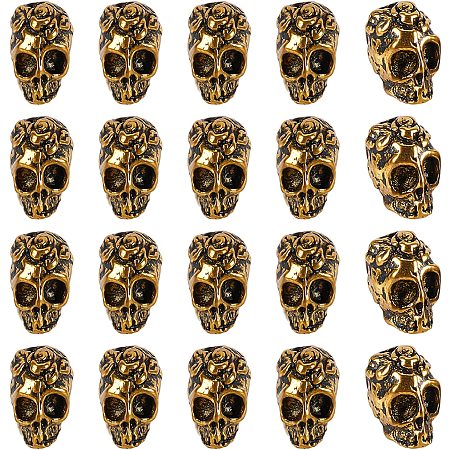 CHGCRAFT 20Pcs Tibet Skull Spacer Beads Skull Bead Antique Golden Charm Skeleton Skull Head Spacer Bead for DIY Jewelry Making