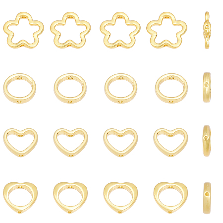 CHGCRAFT 20Pcs 4 Style Rack Plating Alloy Bead Frame, Long-Lasting Plated, Lead Free & Cadmium Free, Heart & Round Ring & Flower, Light Gold, 11.5~15x12.5~15x2.5~3mm, Hole: 1.2~1.4mm, Inner Diameter: 6~9mm, 5pcs/style