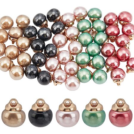 GORGECRAFT 5 Colors 50PCS Round Faux Pearl Buttons Half Domed Pearl Buttons Mushroom Half Round Buttons with Sewing Shank for Clothes Wedding Dresses