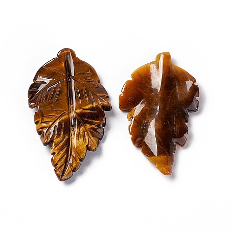 Honeyhandy Natural Tiger Eye Pendants, Leaf Charms, 41.5x25~26x5mm, Hole: 0.8mm