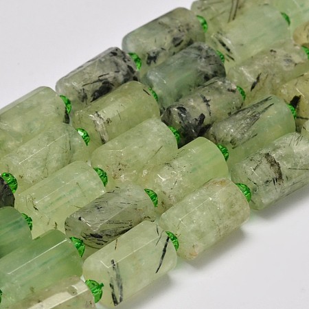 Honeyhandy Faceted Column Natural Prehnite Bead Strands, 14x10mm, Hole: 1mm, about 22pcs/strand, 15.5 inch