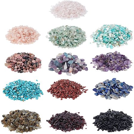 NBEADS 650g Natural Chip Beads, 13 Styles Irregular Gemstone Beads Undrilled Stone Loose Beads for Jewelry Making, No Hole