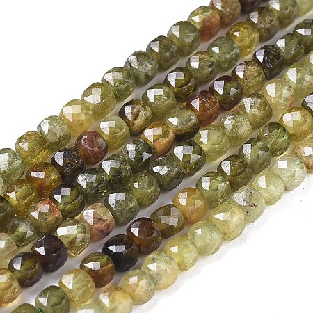 Honeyhandy Natural Green Garnet Beads Strands, Andradite Beads, Cube, Faceted, 4~5x4~5x4~5mm, Hole: 1mm, about 89pcs/strand, 15.55 inch(39.5cm)
