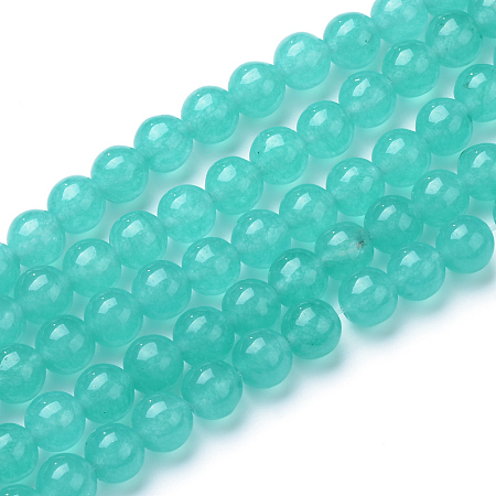 Honeyhandy Natural White Jade Bead Strands, Dyed, Round, Light Sea Green, 6mm, Hole: 1mm, about 66pcs/strand, 15.7 inch