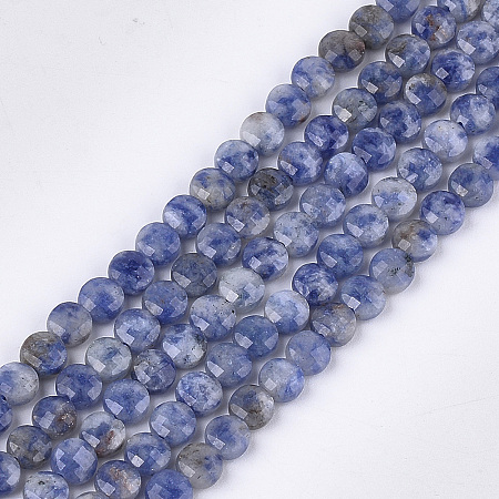 ARRICRAFT Natural Blue Spot Jasper Beads Strands, Faceted, Flat Round, 6~6.5x3.5mm, Hole: 0.8mm, about 59~60pcs/strand, 14.9 inches~15.1 inches