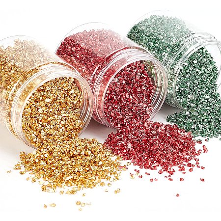 OLYCRAFT 240g Glass Chips 3 Colors Crushed Glass 2~3mm Christmas Glitter Painted Glass Beads Undrilled Mini Glass Beads Tiny Caviar Nail Beads Irregular Glass Chunky Gravelfor Nail Art Resin Fillers
