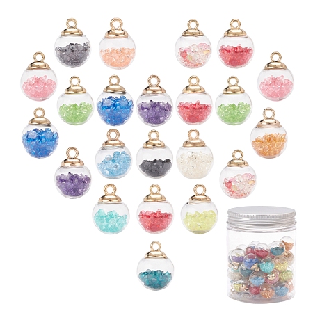 Arricraft 45Pcs 15 Colors Glass Ball Pendants, with Glass Rhinestones and CCB Plastic Findings, Round, Mixed Color, 21.5x15.5mm, Hole: 2.5mm