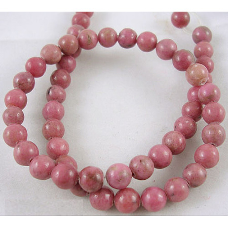 Honeyhandy 15~16 inch/strand, Round Gemstone Strand, Rhodonite, Size:about 6mm in diameter, about 59pcs/strand, hole: about 0.8mm