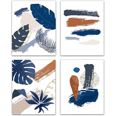 CREATCABIN Abstract Botanical Prints Wall Art Tropical Plants Canvas Art Print Posters Aesthetic Pictures Decoration Modern Artwork Set of 4 for Home Office Bedroom Livingroom Unframed 8 x 10inch