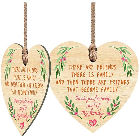 CRASPIRE Wood Friendship Sign Friends That are Family Sign 2pcs Wooden Hanging Heart Plaque with Jute Twine for Friends Christmas Ornaments Tags Crafts Birthday Gifts for Wall Door Decor
