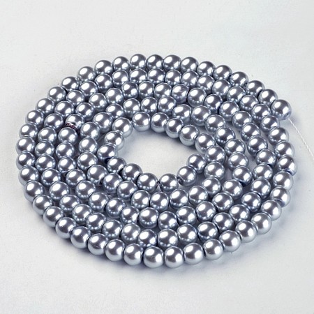 Arricraft Glass Pearl Beads Strands, Pearlized, Round, Silver, 6mm, Hole: 1mm; about 140pcs/strand, 32