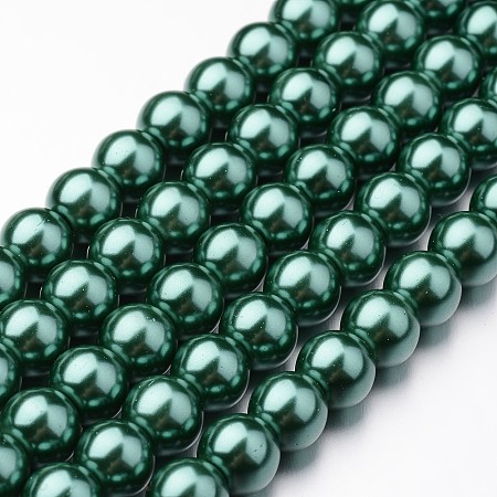 Honeyhandy Eco-Friendly Dyed Glass Pearl Round Bead Strands, Cotton Cord Threaded, Dark Cyan, 8mm, Hole: 1.2~1.5mm, about 52pcs/strand, 15 inch