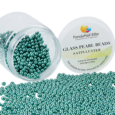 PandaHall Elite 3~3.5mm About 2000 Pcs Tiny Satin Luster Dyed Glass Pearl Round Loose Beads Assorted Lot for Jewelry Making Dark Green