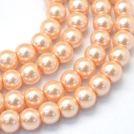 Baking Painted Pearlized Glass Pearl Round Bead Strands, Light Salmon, 10~11mm, Hole: 1.5mm; about 85pcs/strand, 31.4 inches1.5mm