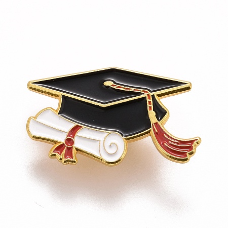 Honeyhandy Doctorial Hat with Paper Enamel Pin, for Teachers Students, Alloy Enamel Brooch for Backpack Clothes, Golden, Black, 18x31.5x1.5mm, Pin: 1.1mm