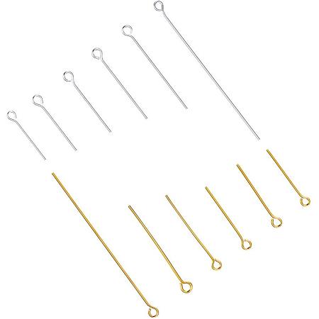 PandaHall Elite 600 pcs 6 Sizes Brass Eye Pins Head Pins Findings 21 Gauge Open Eye Pin for Earring Pendant Beading Jewelry DIY Craft Making Golden & Silver, Length 1.6/2/2.2/2.6/3/5cm