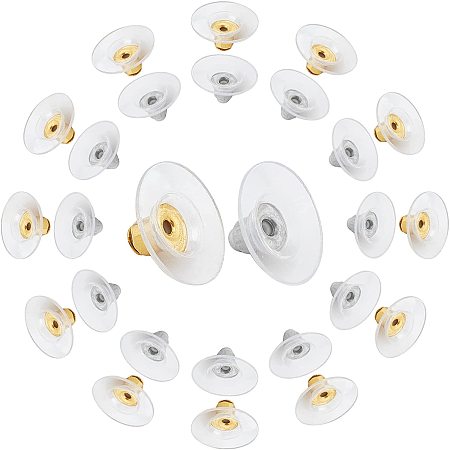 SUNNYCLUE 1 Box 200Pcs 2 Colors Brass Bullet Clutch Earring Backs Ear Nuts with Plastic Pads Replacements Earring Wire Stopper for Fish Hook Earring Studs Ear Nuts Earring Keepers Accessories