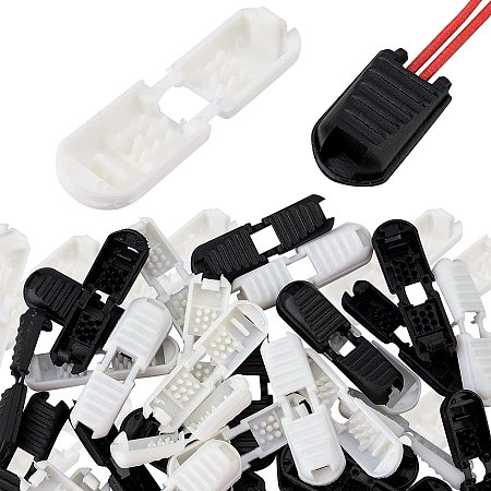 BENECREAT 40Pcs Plastic Cord Lock Shoe Lace 2 Colors Lace End Clips with Anti Slip Cord Buckles, Cord Toggle Stopper for Mouth Cover, 0.81x0.47x0.43 inch