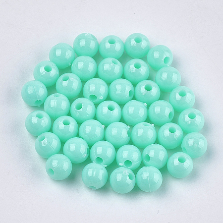 Honeyhandy Opaque Plastic Beads, Round, Pale Turquoise, 6x5.5mm, Hole: 1.8mm, about 4790pcs/500g