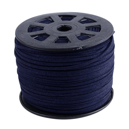 NBEADS 3mm Midnight Blue Micro Fiber Flat Faux Suede Leather Cords Strip Cord Lace Beading Thread Braiding String 100 Yards/Roll for Jewelry Making