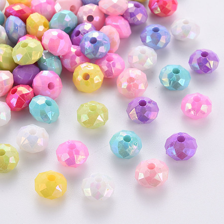 Honeyhandy Opaque Acrylic Beads, AB Color Plated, Faceted Rondelle, Mixed Color, 8x5.5mm, Hole: 1.6mm, about 3125pcs/500g